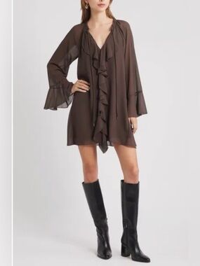 Open Edit Ruffle Chiffon Shift Dress